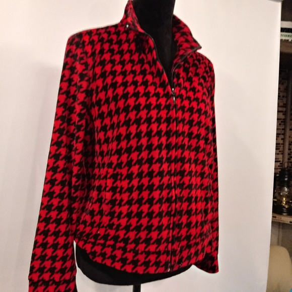 KIM ROGERS Petite M Red/Black Houndstooth Jacket - Picture 2 of 7